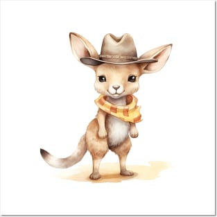 Kangaroo Wearing a Cowboy Hat Posters and Art